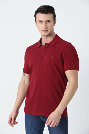 BROTHERS ERKEK POLO YAKA LOGO NAKIŞLI PİKE DOKULU T-SHIRT BORDO