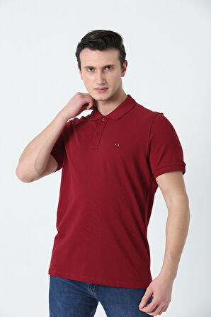 BROTHERS ERKEK POLO YAKA LOGO NAKIŞLI PİKE DOKULU T-SHIRT BORDO