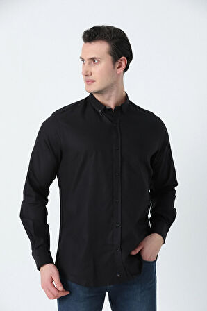 BROTHERS ERKEK TAILORED FIT UZUN KOL OXFORD GÖMLEK SİYAH