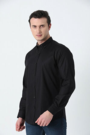BROTHERS ERKEK TAILORED FIT UZUN KOL OXFORD GÖMLEK SİYAH