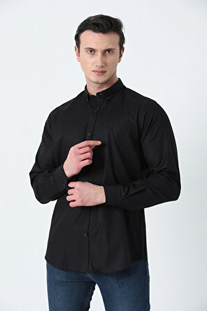 BROTHERS ERKEK TAILORED FIT UZUN KOL OXFORD GÖMLEK SİYAH