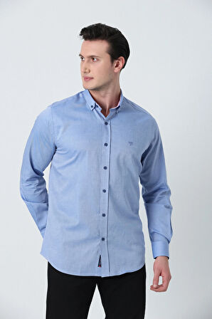 BROTHERS ERKEK TAILORED FIT UZUN KOL OXFORD GÖMLEK MAVİ