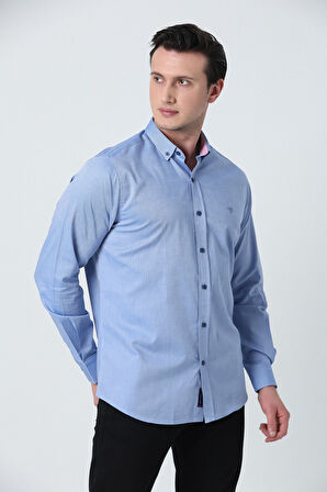 BROTHERS ERKEK TAILORED FIT UZUN KOL OXFORD GÖMLEK MAVİ