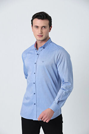 BROTHERS ERKEK TAILORED FIT UZUN KOL OXFORD GÖMLEK MAVİ