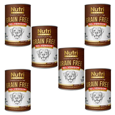 Nutri Canin %92 Geyik Etli  400Gr Tahılsız Yaş Maması 6Adet