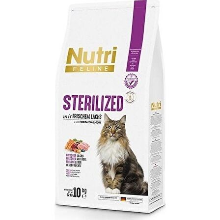 Nutri Feline Somonlu Kısırlaştırılmış Yetişkin Kedi Maması 10 KG