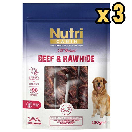 Nutri Canin Rawhide Sigir Eti Sarili Orta/Büyük Irk Köpek Kemik Ödülü 120 Gr x 3 Adet