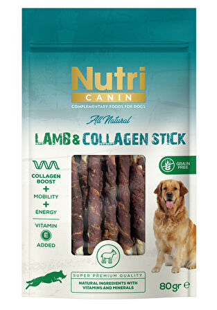 Nutri Canin Kuzu Eti Sargılı Kolajen Çubuk Tahılsız Köpek Et Ödülü 80 Gr.