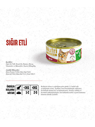 Nutri Feline 85Gr Sığır Etli Tahılsız 12Adet Yaş Kedi Maması