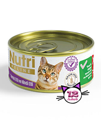 Nutri Feline 85Gr Tavuk Etli Hindi Etli Tahılsız 12Adet Yaş Kedi Maması