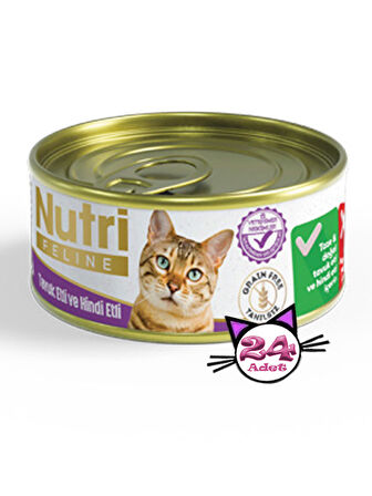 Nutri Feline 85Gr Tavuk Etli Hindi Etli Tahılsız 24Adet Yaş Kedi Maması