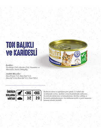 Nutri Feline 85Gr Ton Balıklı Karidesli Tahılsız 24Adet Yaş Kedi Maması