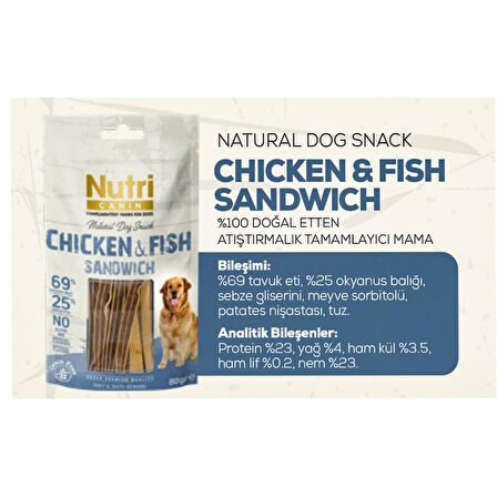 Nutri Canin 80Gr %100 Doğal Etten Natural Dog Snack Tavuk Balık Etli Atıştırmalık 1Adet Köpek Ödülü 