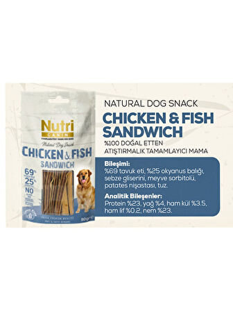 Nutri Canin 80Gr %100 Doğal Etten Natural Dog Snack Tavuk Balık Etli Atıştırmalık 1Adet Köpek Ödülü 