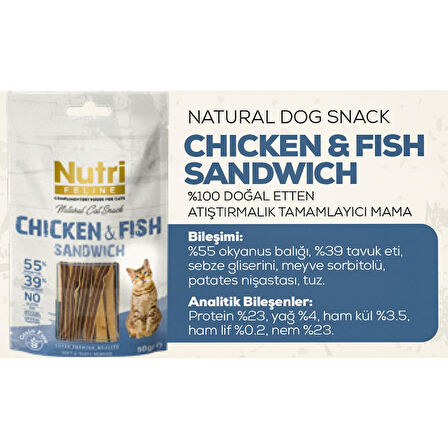 Nutri Feline 50Gr %100 Doğal Etten Natural Cat Snack Tavuk Balık Etli Atıştırmalık 1Adet Kedi Ödülü 