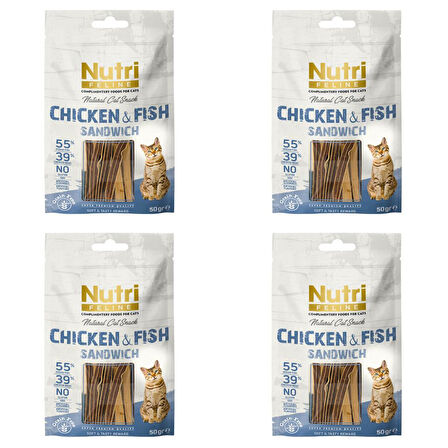 Nutri Feline 50Gr %100 Doğal Etten Natural Cat Snack Tavuk Balık Etli Atıştırmalık 4Adet Kedi Ödülü 