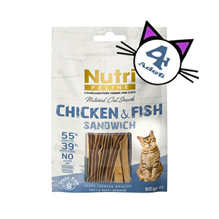 Nutri Feline 50Gr %100 Doğal Etten Natural Cat Snack Tavuk Balık Etli Atıştırmalık 4Adet Kedi Ödülü 