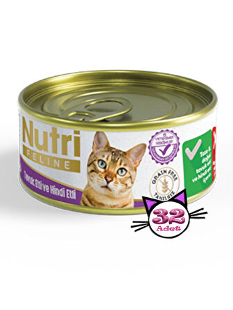 Nutri Feline 85Gr Tavuk Etli Hindi Etli Tahılsız 32Adet Yaş Kedi Maması
