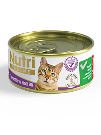 Nutri Feline 85Gr Tavuk Etli Hindi Etli Tahılsız 32Adet Yaş Kedi Maması