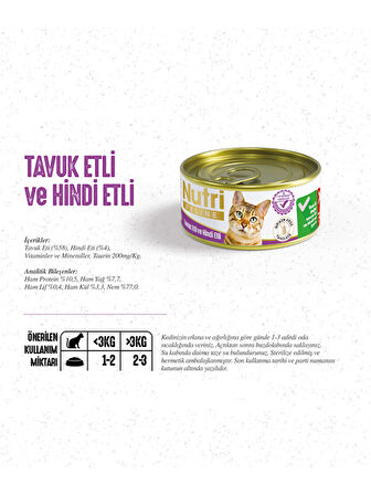 Nutri Feline 85Gr Tavuk Etli Hindi Etli Tahılsız 32Adet Yaş Kedi Maması