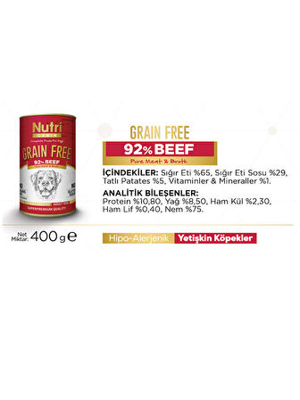 Nutri Canin %92 Sığır Etli 400Gr Tahılsız Yaş Maması