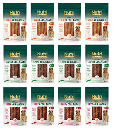 Nutri Canin 3 Çeşit Karma Kolajenli Tahılsız Köpek Et Ödülü 80 Gr. X 12 Adet