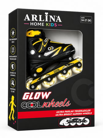 Arlina Home Kids Paten Sarı 34-37 Led Işıklı Ayarlanabilir
