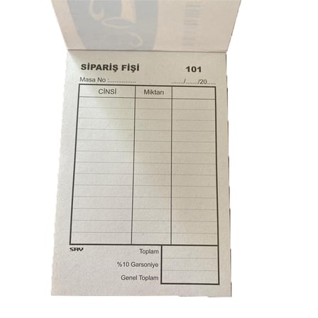 Tek Nüsha Adisyon ve Sipariş Fişi 15x9 cm (50 Cilt) Kafe Restoran Bloknotu