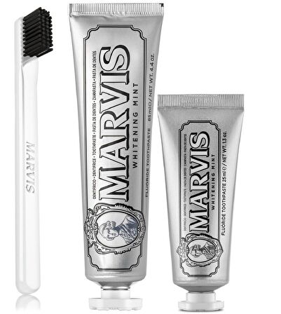 Marvis Whitening Mint Nane Aromalı Beyazlatma Doğal Diş Macunu 85 ml & Diş Macunu 25 ml ve Diş Fırçası 