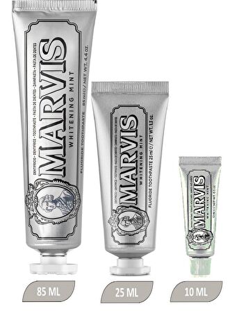 Marvis Whitening Mint Nane Aromalı Beyazlatma Doğal Diş Macunu 85 ml & Diş Macunu 25 ml ve 10 ml 