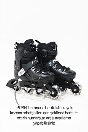 F-Sports 4 Teker Ayarlanabilir Ön Teker Işıklı Paten – Çocuk & Yetişkin (Profesyonel) Siyah FR37746