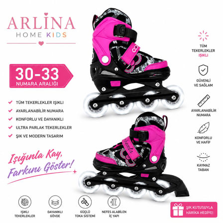 Arlina Home Kids Paten Pembe 30-33 Ayarlanabilir Işıklı