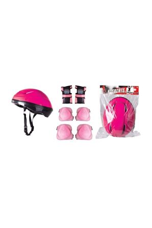 Pembe Bisiklet Scooter Kask Dizlik Dirseklik Koruyucu Set