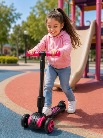Combo Oturaklı 3 Tekerlekli Katlanabilir Led Işıklı Scooter Pembe