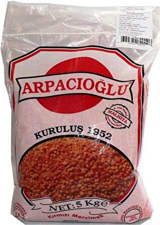 %100 Yerli Türk Malı Kırmızı Yaprak Mercimek 5kg (Cilalı)