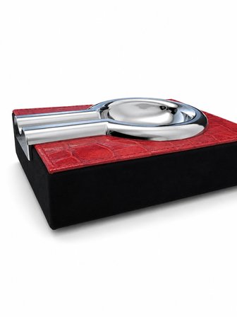 Cohiba Kırmızı Gümüş Timsah Desenli Deri Kenarlı Tekli Puro Küllüğü TR9952