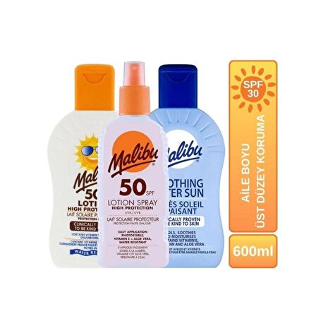 Malibu Güneş Koruyucu Spf50 + Çocuk Spf50 + Güneş Sonrası Losyon Aile Boyu Koruma 3lü Set