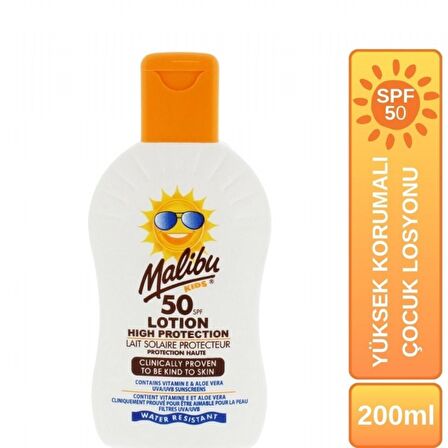 Malibu Güneş Koruyucu + Güneş Sonrası Yatıştırıcı Çocuklar İçin SPF50 Üst Düzey Korumalı Losyon