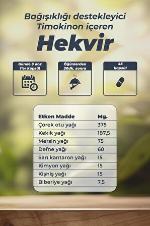 HEKVİR 45 KAPSÜL 750mg - ÇÖREK OTU YAĞI İÇEREN TAKVİYE EDİCİ GIDA