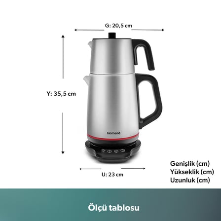Homend 1708H Royaltea Paslanmaz Çelik Konuşan Çay Makinesi Inox-Siyah 1800 W