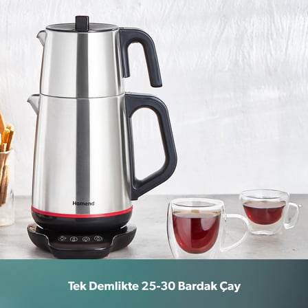 Homend 1708H Royaltea Paslanmaz Çelik Konuşan Çay Makinesi Inox-Siyah 1800 W