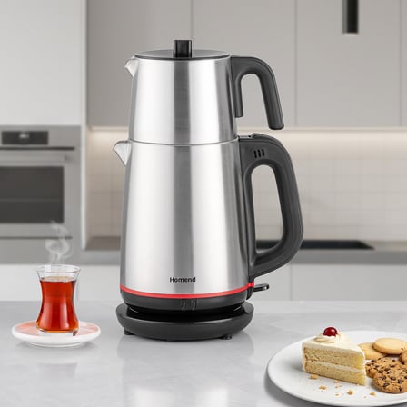 Homend Royaltea 1711H Çay Makinesi 1 l Demlik 1,9 l Su Isıtıcı Kapasiteli Çelik İnox Siyah Tasarım