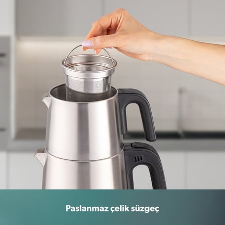 Homend Royaltea 1711H Çay Makinesi 1 l Demlik 1,9 l Su Isıtıcı Kapasiteli Çelik İnox Siyah Tasarım
