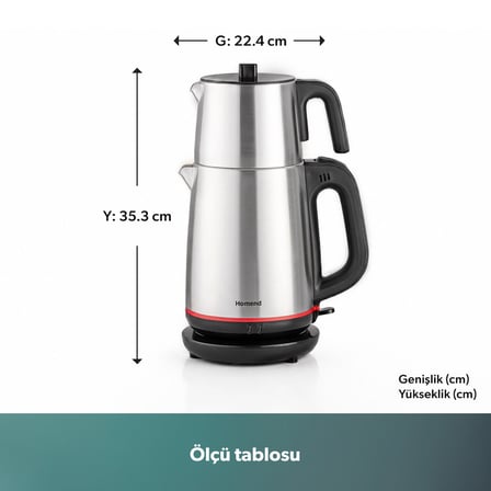 Homend Royaltea 1711H Çay Makinesi 1 l Demlik 1,9 l Su Isıtıcı Kapasiteli Çelik İnox Siyah Tasarım