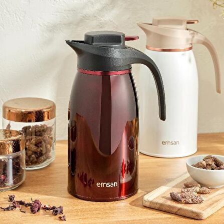 Emsan Gama 12 Saat Sıcak ve Soğuk Tutan Çelik Termos Bordo 2 Litre