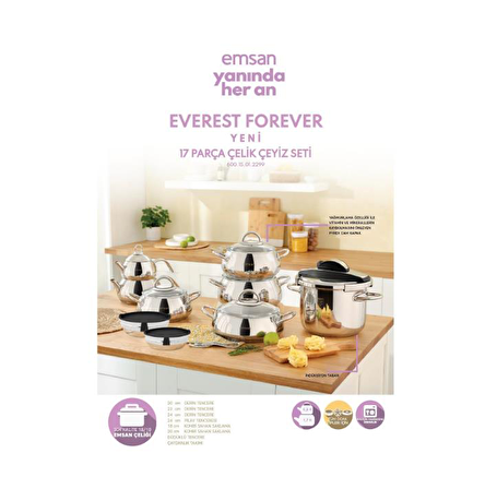 Emsan Everest Forever Yeni 17 Parça Çelik Çeyiz Tencere Seti