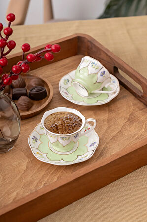 Emsan Kır Çiçekleri 2 Kişilik Kahve Fincan Takımı Yeşil 80 ml