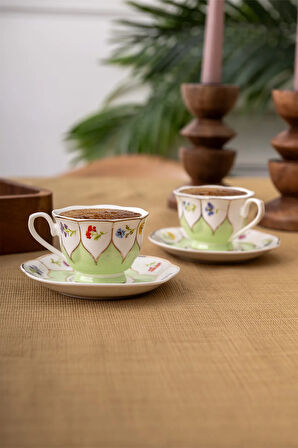 Emsan Kır Çiçekleri 2 Kişilik Kahve Fincan Takımı Yeşil 80 ml