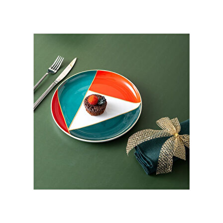 İSTANBUL PORSELEN STARLİGHT FİNE BONE NEW YEAR YILBAŞI PASTA TABAĞI MULTİCOLOR 21 CM