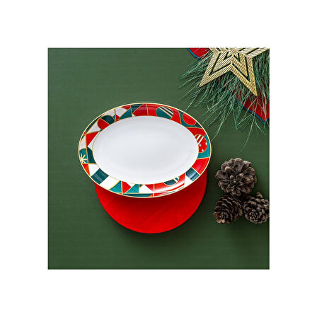 İstanbul Porselen Starlight Fine Bone New Year Yılbaşı Kayık Tabak Multicolor 26 cm